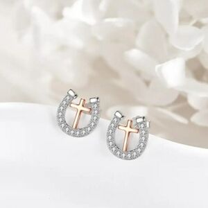 Cross SS stud earrings, hypoallergenic, NWT